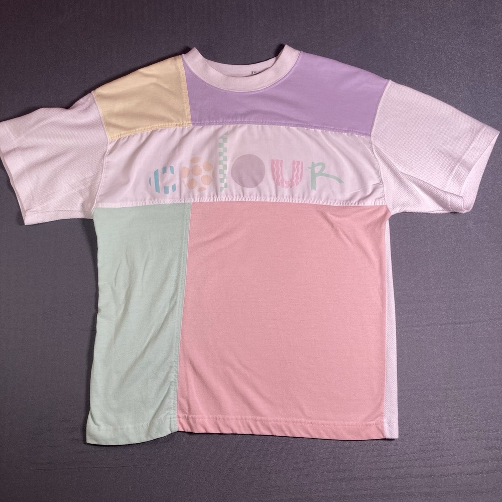 VTG Koret Francisca Colorblock Pastel T Shirt Top Womens Size S 80s 90s Graphic